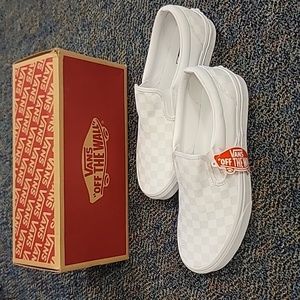 NWT VANS CLASSIC SLIP-ON CHECKERBOARD SHOE, Mens Sz 10, White